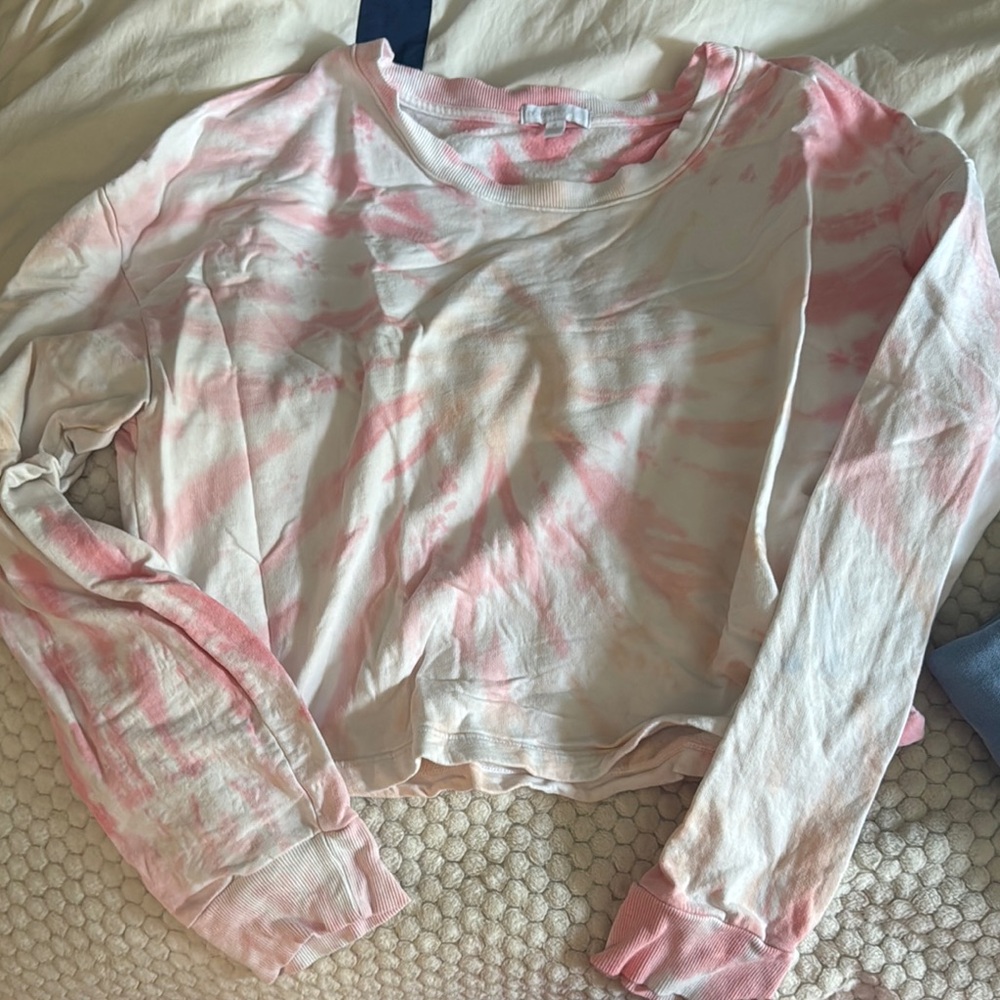 Beyond Yoga Pink and White Tie-Dye Crew Neck Sweater